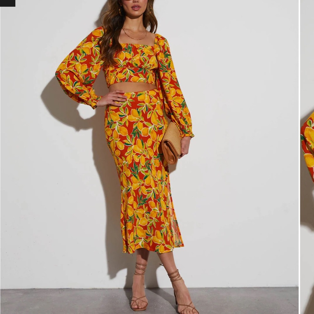 VICI Lemon Spritz Tropical Midi Skirt